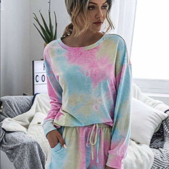 🆕Popsicle rainbow tie dye short lounge set - Picture 2 of 4